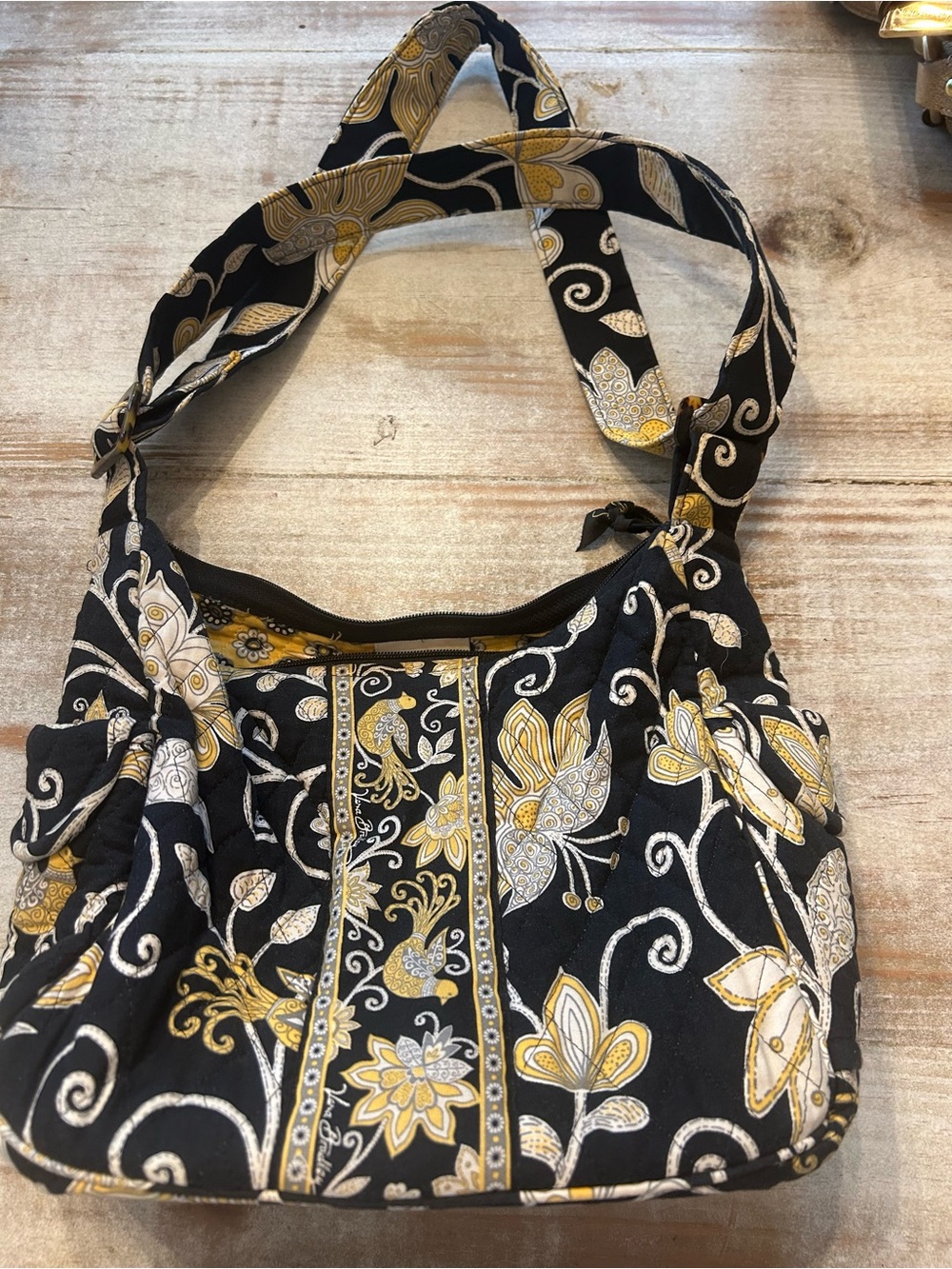 Vera Bradley Black & Yellow Quilted Floral Shoulder Bag